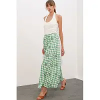 Big Dart Hoog-Waisted Geruite Maxi Rok