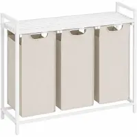 Begryf - Wasmand - metaal/stof- wit/beige - 3 vakken - 92,5 x 33 x 71 cm - 114l