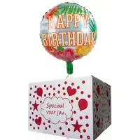 Sempertex Folie ballon Happy Birthday helium gevuld in mooie doos.