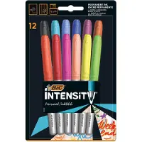 BIC Intensity Permanent Markers en Stiften voor School en Kantoor - Dunne Punt - Watervast in Diverse Kleuren - 12 Stuks