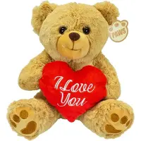Heunec Valentijn I Love You knuffel beertje - zachte pluche - rood hartje - 44 cm - lichtbruin - Valentijn cadeautje voor hem/haar