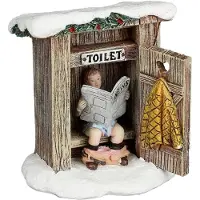 Luville Kerstdorpminiatuur Wooden Outdoor Toilet (toiletbezoek) 7 X 6 X 7,5 Cm