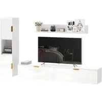 HOMCOM Tv-meubelset Zwevend met Zijkast en Wandplank - Tv-kast - Mediameubel - Wandmeubel - Wit