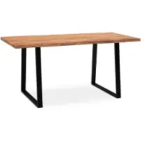 Wohnling Eettafel 200x100x76 cm, massief acaciahout / metaal. Eettafel met boomrand, keukentafel, massief met trapeziumvormige poten in zwart. Houten tafel