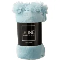 J-Line Plaid Pompom - fleece deken - polyester - hemelsblauw - 170 x 130 cm - woonaccessoires