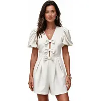 Imily Bela Dames Playsuit met Strikdetails en Pofmouwen