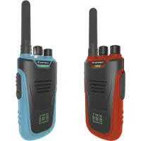 KIDYWOLF KIDYTALK Walkietalkies voor Kinderen - Set van 2 - Bereik tot 6 km - Oplaadbaar - Zaklamp & Verlicht Display - Blauw & Rood - 5+