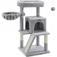 Feandrea Grote Kattenkrabpaal met Huisje, Speelgoed en 3 Niveaus