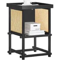 SoBuy Conferentietafel, opbergmeubel met bamboe-elementen, zwart, modern, model HFBT03-SCH