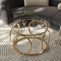 OKWISH Salontafel Rond Glas 80 Cm Modern Met Goud Metalen Frame Veiligheidsglas Voor Woonkamer En Kantoor