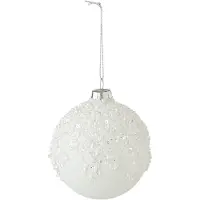J-Line Kerstbal met parels en glitters - glas - wit - set van 24