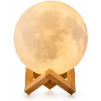 Jeemsie Maanlamp 15 cm – 16 Kleuren RGB – Oplaadbaar – Touch & Afstandsbediening – 3D Maan Lamp – Nachtlamp – Houten Standaard – Sfeerverlichting