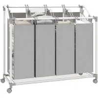 HOMCOM Laundry Hamper-Metaal, Oxford-stof-97L x 38B x 81H cm-Grijs