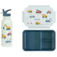 A Little Lovely Company Bundel Back to school set - Drinkfles XL RVS/Bentobox - Voertuigen