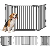 PawHut Paws Hondenhek appartement veiligheidshek beschermende poort vrijstaande houten poorten buitenomheining tuindeur honden kat hond slagboom veiligheidshek opvouwbare kinderbox traphekje slagboom