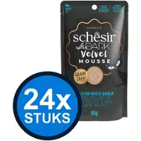 Schesir 24x - After Dark Velvet - Kattenvoer - Mousse in zakje - Kip & Kwartelei - 80g