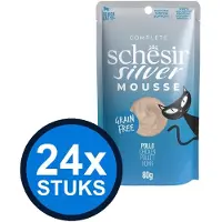 Schesir 24x Silver Senior Mousse - Kip - Kattenvoer Natvoer - 80g