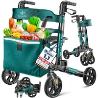 Kesser Rollator | Lichtgewicht & Inklapbaar | Looprek Opvouwbare aluminium rollator Licht loophulpmiddel - Petrol
