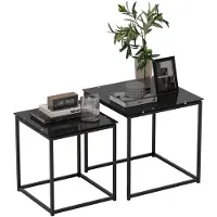 Aosom bijzettafel set - staal - glas - 50L x 50B x 52H cm - zwart