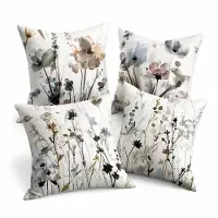 BOTC Kussenhoes 45x45cm - Set van 4 Stuks - Essentials - Bloemen - Wit