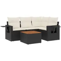 vidaXL 5-delige Loungeset met kussens poly rattan zwart