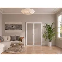 Vente-unique Omkeerbare deurblok met twee vleugels in aluminium en getint gehard glas - 2 x H204 x B73 cm - Wit LOXTON