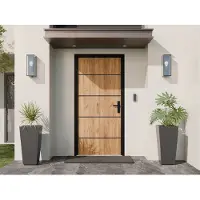 Vente-unique Voordeur van staal en inox H 208,5 x B 105 cm met eikenhoutlook - dikte 90 mm - Linksdraaiend NAXARA