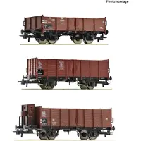 Roco 6600303 Goederenwagen DC Set wagons met drie open goederenwagens van de Deutsche Bundesbahn