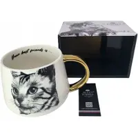 Queen Isabell Elegante porseleinen mok met kattenprint en gouden handvat - 400 ml