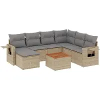 vidaXL 8-delige Loungeset met kussens poly rattan beige