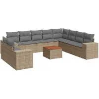 vidaXL 11-delige tuinmeubelset met sofa en kussens, beige, van polyrotan