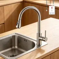 CECIPA MAX Keukenkraan met Uittrekbare uitloop - Lage Druk Keukenkraan - Keukenkraan Geborsteld Zilver - Handdouche - 3 Waterafvoermodi - Keukenmengkraan