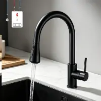 CECIPA MAX Keukenkraan Met Uittrekbare Uitloop - Lagedruk Keukenkranen Zwart - Handdouche - 3 Waterafvoermodi – Keukenmengkraan