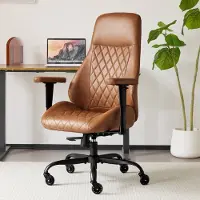 Merax Ergonomische Bureaustoel - Bruin - Hoge Rugleuning - Verstelbare Armleuningen - Kantelfunctie - Draaibaar - Kantoorstoel met Wielen
