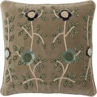 J-Line kussen bloemen bladeren vierkant katoen - lichtgroen - 45 x 45 x 15 cm