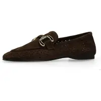 Manfield - Dames - Bruine leren loafers met gouden chain - Maat 36