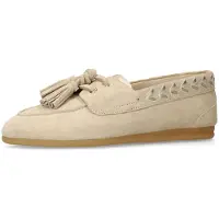 Manfield - Dames - Beige suède loafers met kwastjes - Maat 39