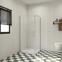 AICA hedendaags Douchecabine 80x76x185cm draaideur+zijwand 6mm NANO EasyClean veiligheidsglas F-vorm:90cm stabilisator (kan worden gesneden) profiel van glanzend chroom Inclusief complete douchebak