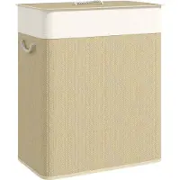 HOMCOM Laundry Hamper-Bambus-52L x 32B x 63H cm-Cremeweiß