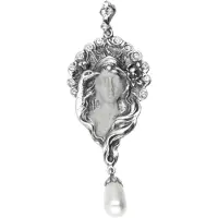 MOOYE ® - Collectie Zilveren Vrouwengezicht met swarovski en parel Art Nouveau Jugendstil XL hanger