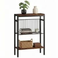 HOMCOM Side Table-Spanplatte, Metall-43L x 18B x 62,5H cm-Rustikales Braun