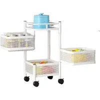 Happiq Opbergrek met 3 Draaimanden - Verrijdbaar design met 360° Wielen - voor keuken en voorraadopslag - Wit Metaal