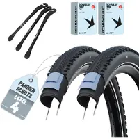 Schwalbe 2x Hurricane RaceGuard Fietsbuitenband 26x2,10 (54-559) Trekking/MTB-Allrounder met ADDIX Compound, RaceGuard Pannenbescherming + SV Frans-ventiel binnenbanden + 3 MSZweirad bandenlichters