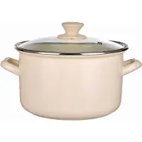 Epewex Degelijke Emaille Pan met Deksel 4.3L Romig Wit