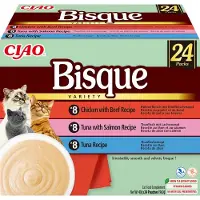 Inaba Ciao Bisque Romige Tonijn Kip Rundvlees En Zalm Natvoer Voor Katten 40 G 24 Eenheden