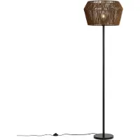 QAZQA Vloerlamp zwart met bruine papieren touwkap 50/50/30 - Simplo