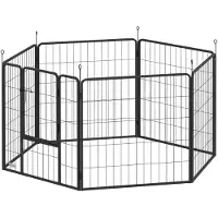 PawHut Puppyren, 80 cm hoog, 6-delig. Zelfbouw omheining voor honden, staal, grijs