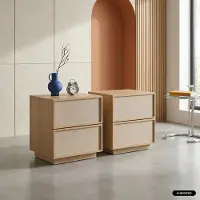 Sweeek Nachtkastje houtlook en stof met 2 lades (set van 2) Naturel