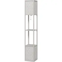 HOMCOM Vloerlamp met dubbele lampen, plank, 40W staande lamp voor de woonkamer, lichtgrijs