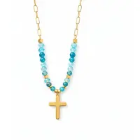Deja Jewels Goudkleurige Dames Kralenketting met Turquoise Kralen en Kruishanger